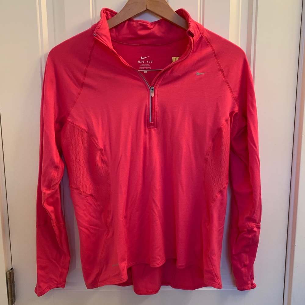 Nike pink Dri-Fit zip long sleeve top size large